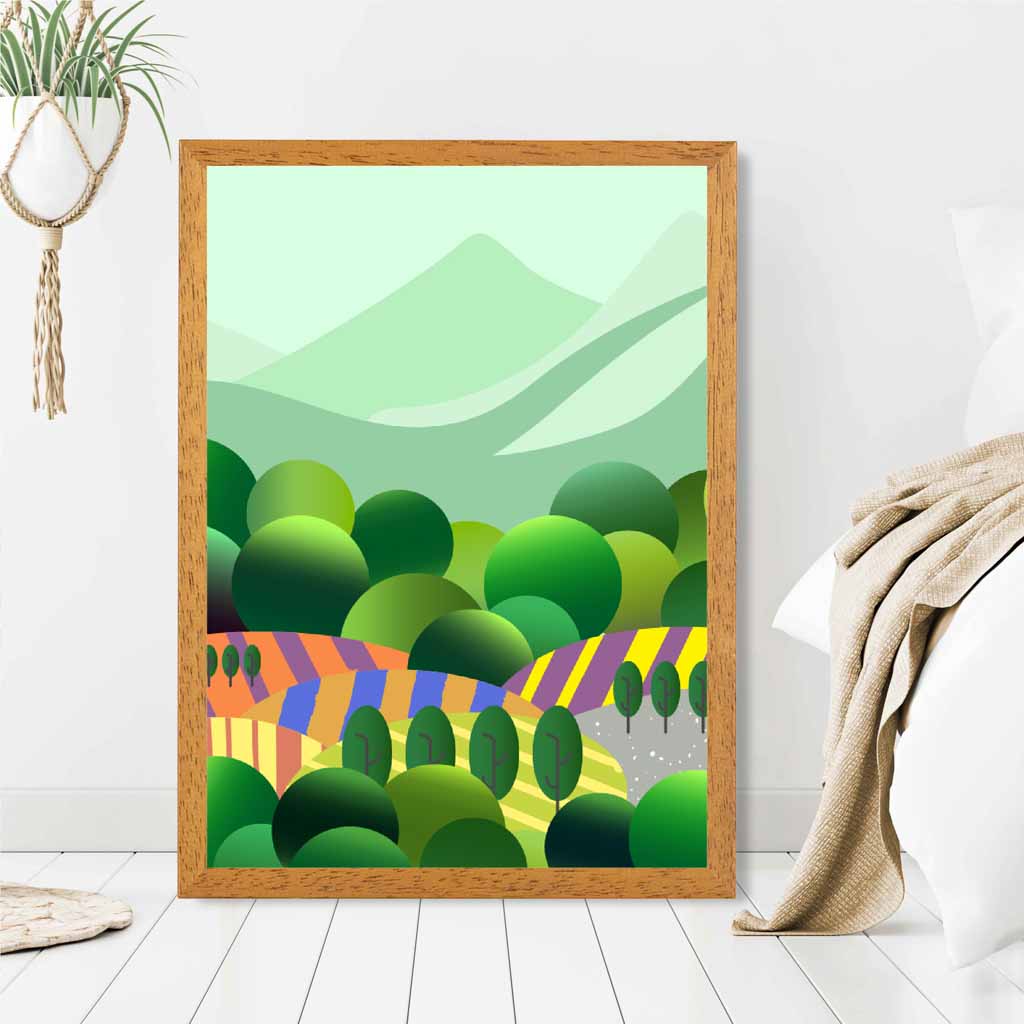 Graphical Modern Green, Colourful Landscape Forest Art Poster | Wall Art Plaza