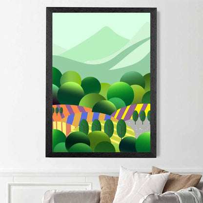 Graphical Modern Green, Colourful Landscape Forest Art Poster | Wall Art Plaza