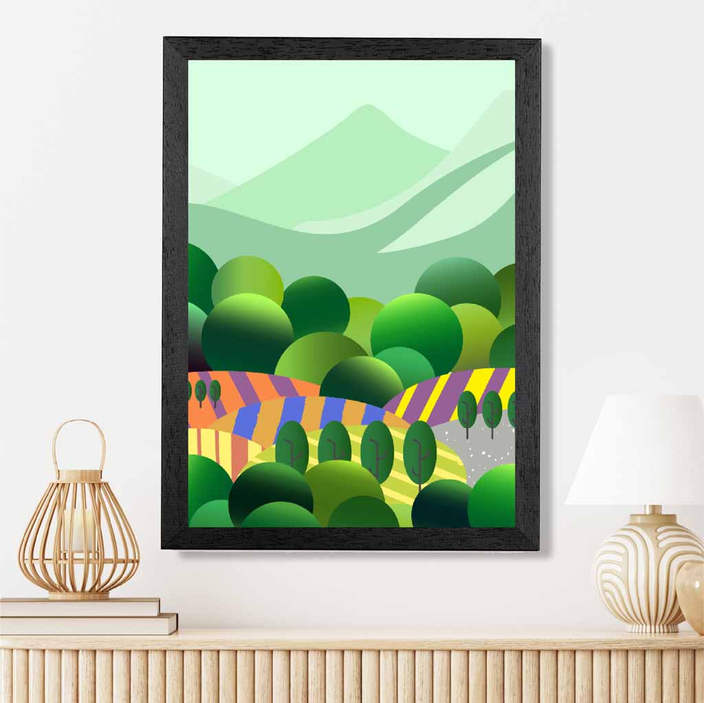 Graphical Modern Green, Colourful Landscape Forest Art Poster | Wall Art Plaza