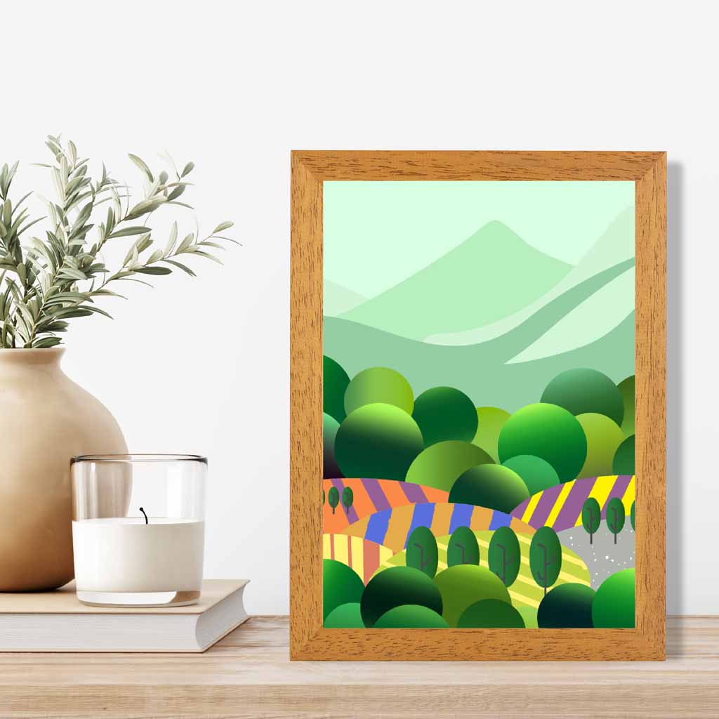 Graphical Modern Green, Colourful Landscape Forest Art Poster | Wall Art Plaza