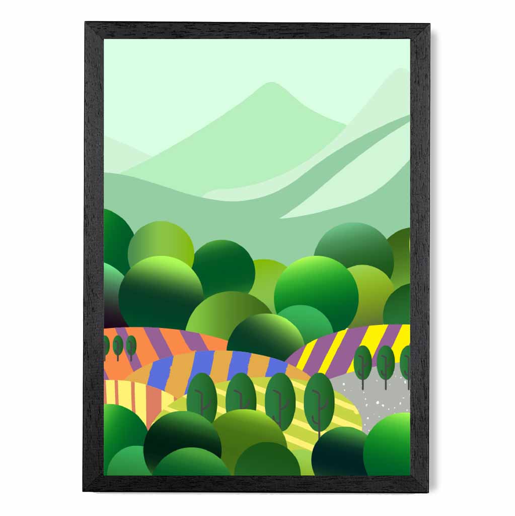 Graphical Modern Green, Colourful Landscape Forest Art Poster | Wall Art Plaza