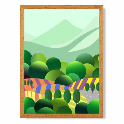 Graphical Modern Green, Colourful Landscape Forest Art Poster | Wall Art Plaza