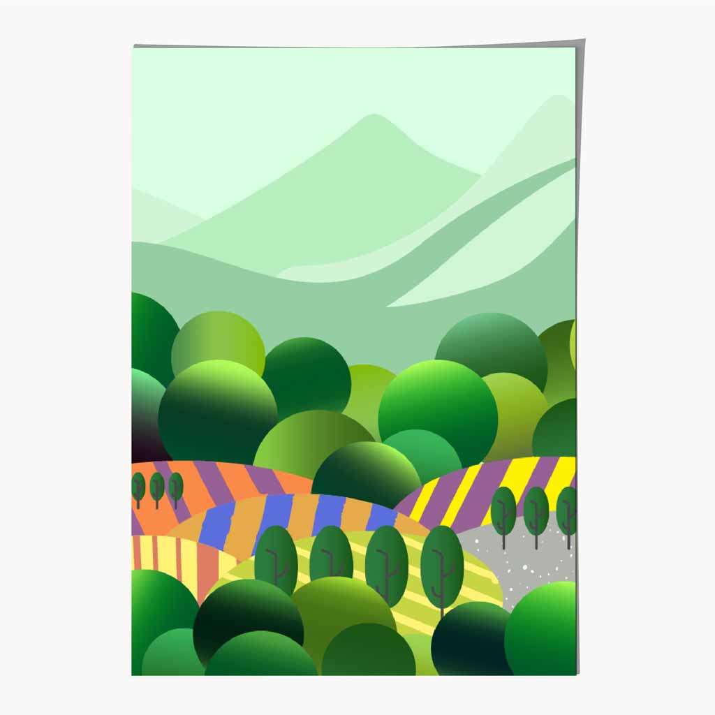 Graphical Modern Green, Colourful Landscape Forest Art Poster | Wall Art Plaza