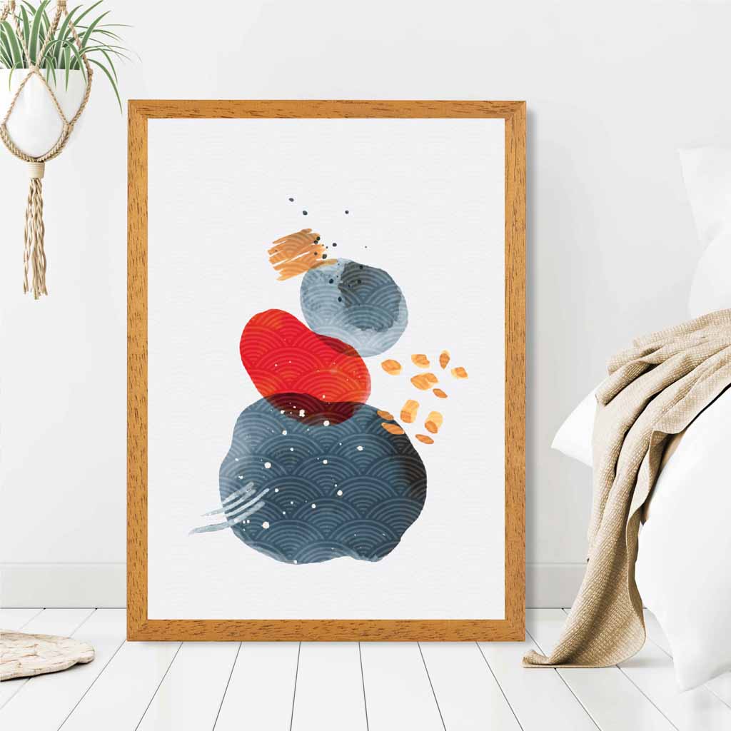 Modern Abstract Red, Blue Shapes Art Print | Wall Art Plaza