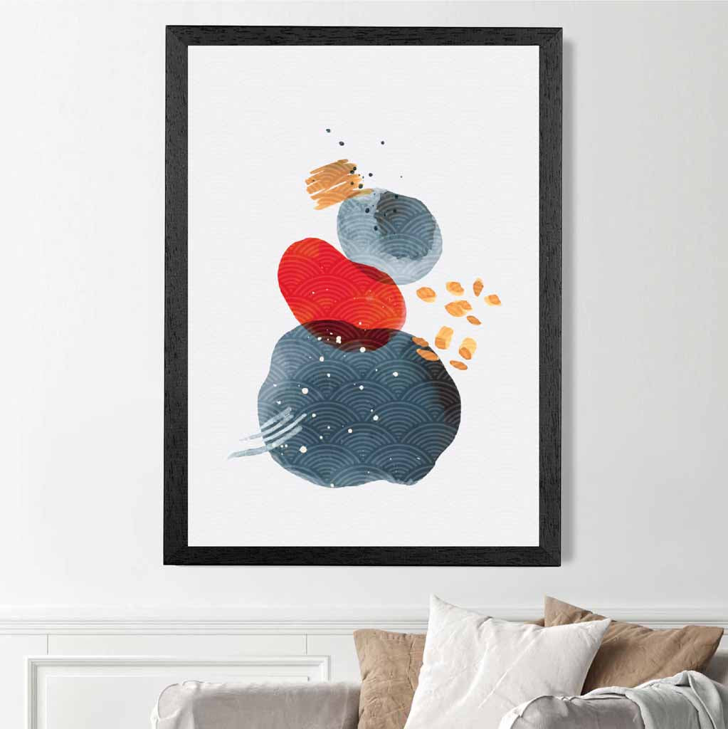 Modern Abstract Red, Blue Shapes Art Print | Wall Art Plaza