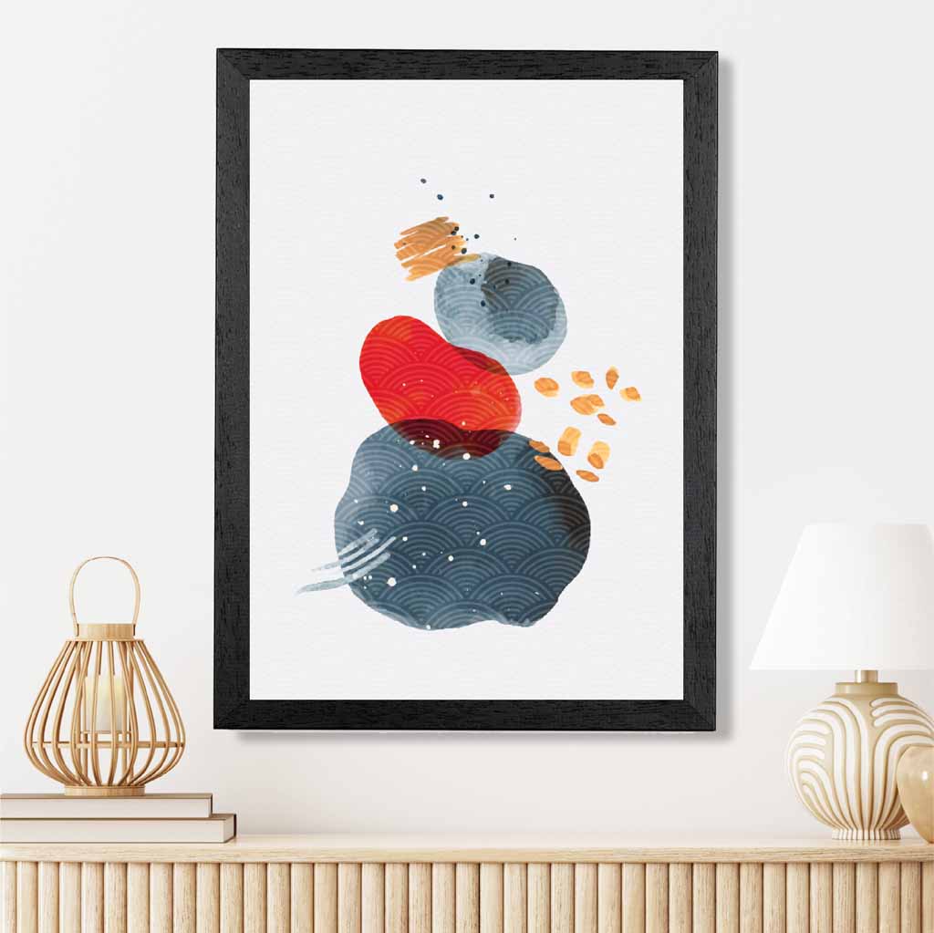 Modern Abstract Red, Blue Shapes Art Print | Wall Art Plaza