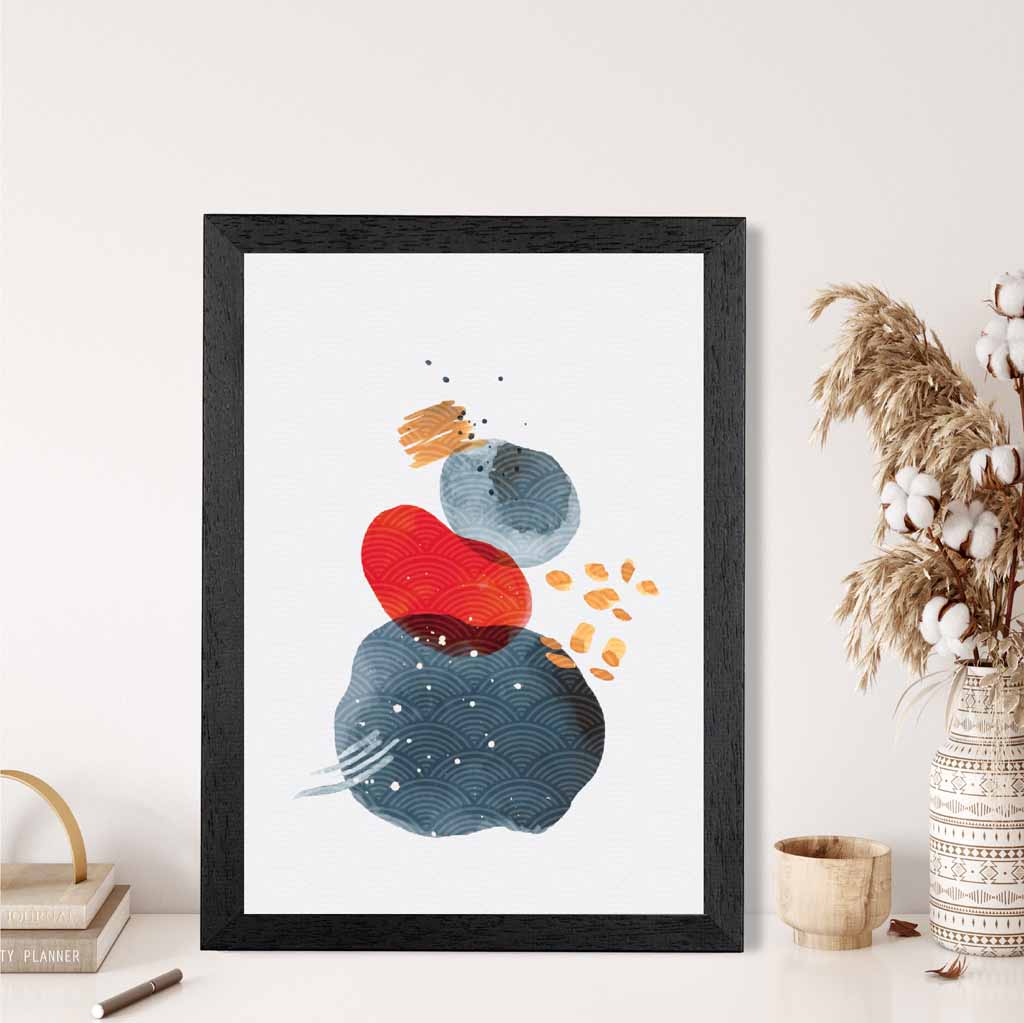 Modern Abstract Red, Blue Shapes Art Print | Wall Art Plaza