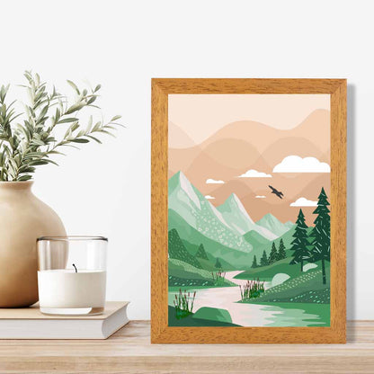 Modern Beige, Green Forest Lake Art Print | Wall Art Plaza