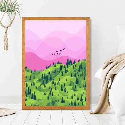 Modern Graphical Pink, Green Trees Art Poster | Wall Art Plaza