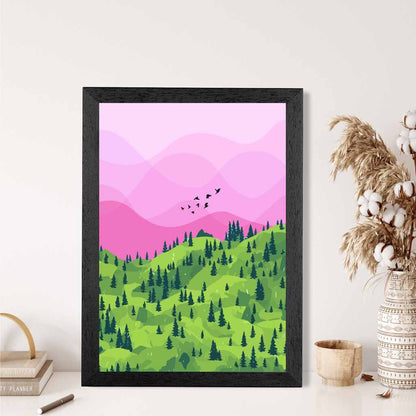 Modern Graphical Pink, Green Trees Art Poster | Wall Art Plaza