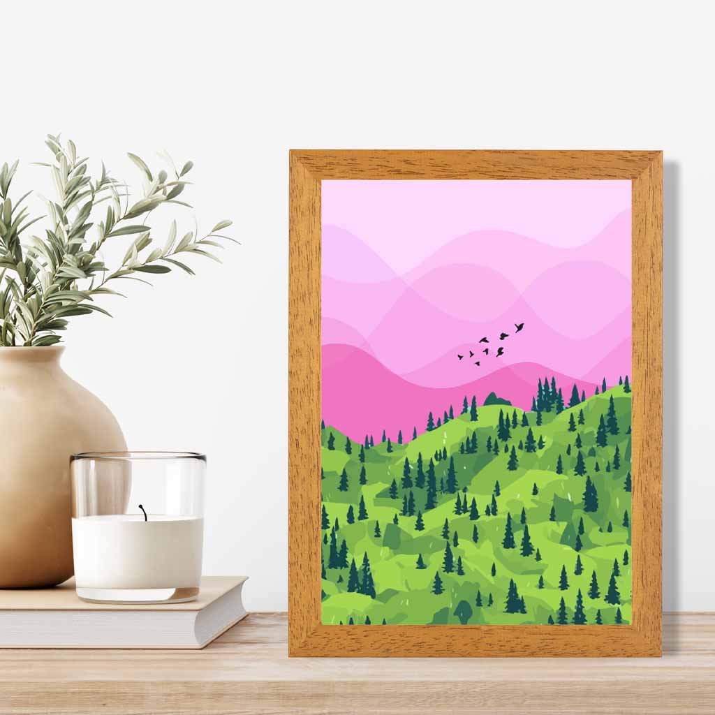 Modern Graphical Pink, Green Trees Art Poster | Wall Art Plaza