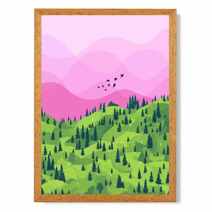 Modern Graphical Pink, Green Trees Art Poster | Wall Art Plaza