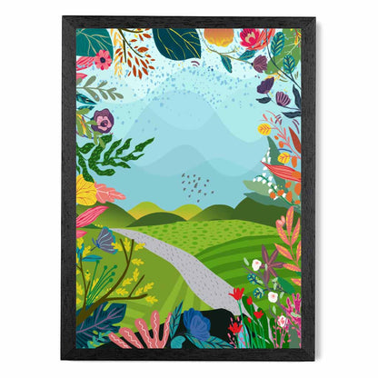 Graphical Modern Blue, Colourful Floral Park No 1 Art Poster | Wall Art Plaza