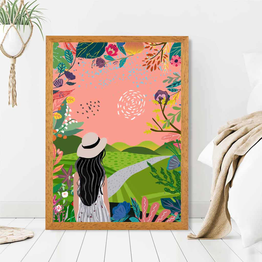 Quirky Modern Pink, Colourful Floral Park No 2 Art Print | Wall Art Plaza