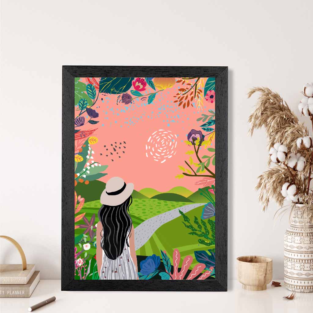 Quirky Modern Pink, Colourful Floral Park No 2 Art Print | Wall Art Plaza