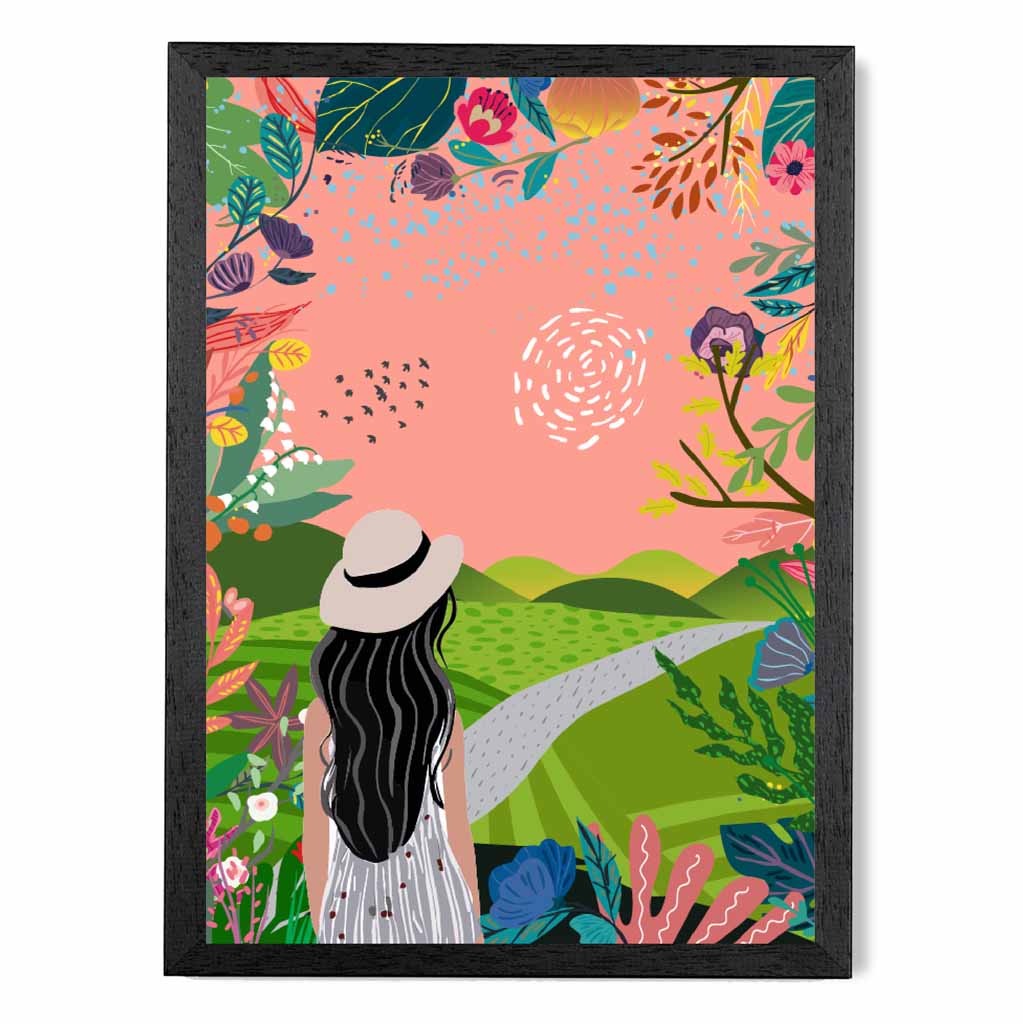 Quirky Modern Pink, Colourful Floral Park No 2 Art Print | Wall Art Plaza