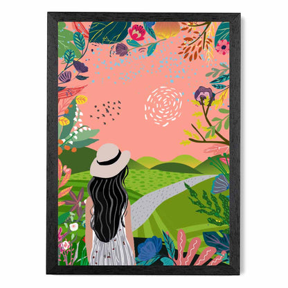 Quirky Modern Pink, Colourful Floral Park No 2 Art Print | Wall Art Plaza