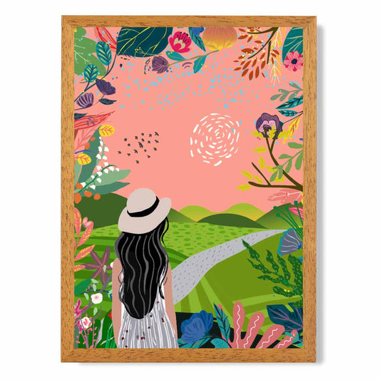 Quirky Modern Pink, Colourful Floral Park No 2 Art Print | Wall Art Plaza