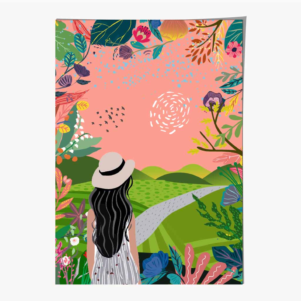 Quirky Modern Pink, Colourful Floral Park No 2 Art Print | Wall Art Plaza