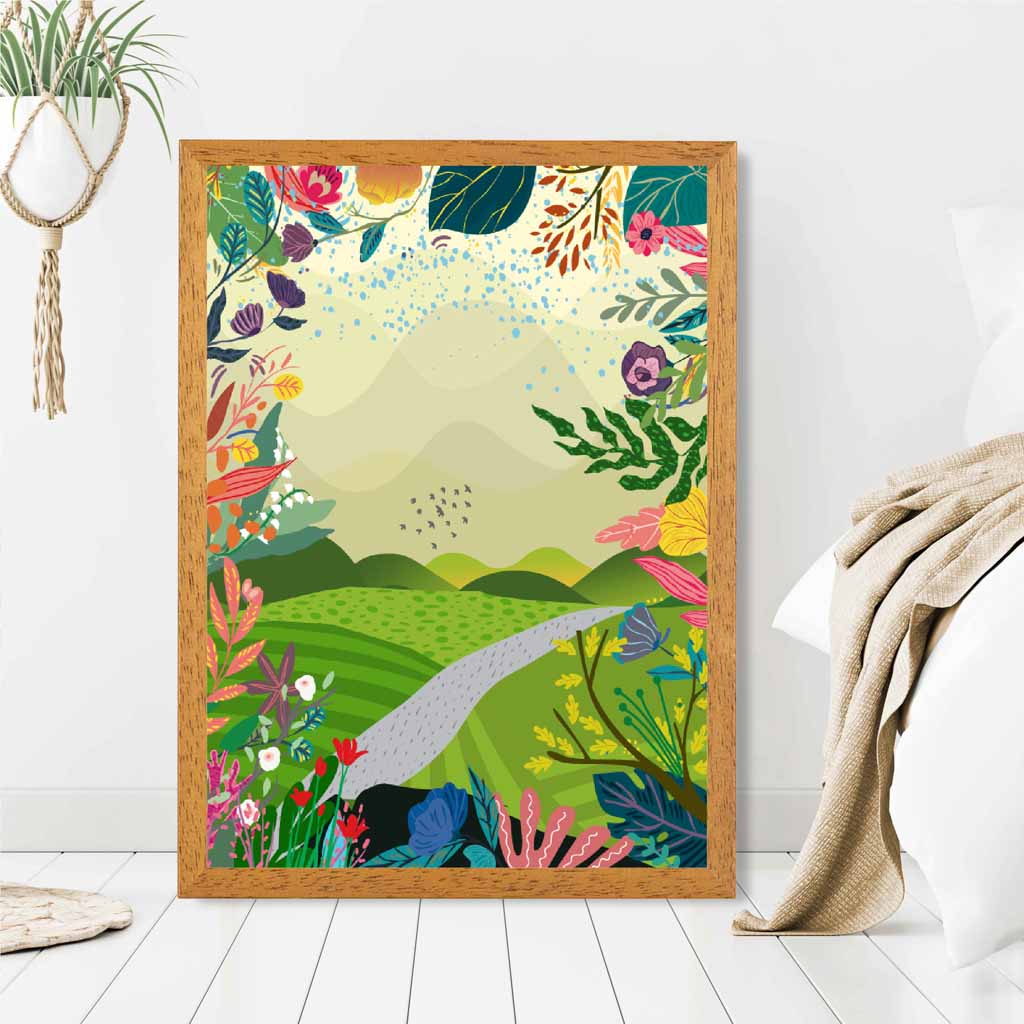 Modern Quirky Green, Colourful Floral Park No 3 Art Print | Wall Art Plaza