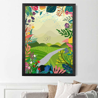 Modern Quirky Green, Colourful Floral Park No 3 Art Print | Wall Art Plaza