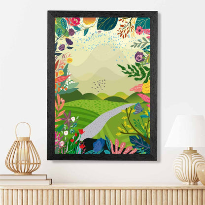 Modern Quirky Green, Colourful Floral Park No 3 Art Print | Wall Art Plaza