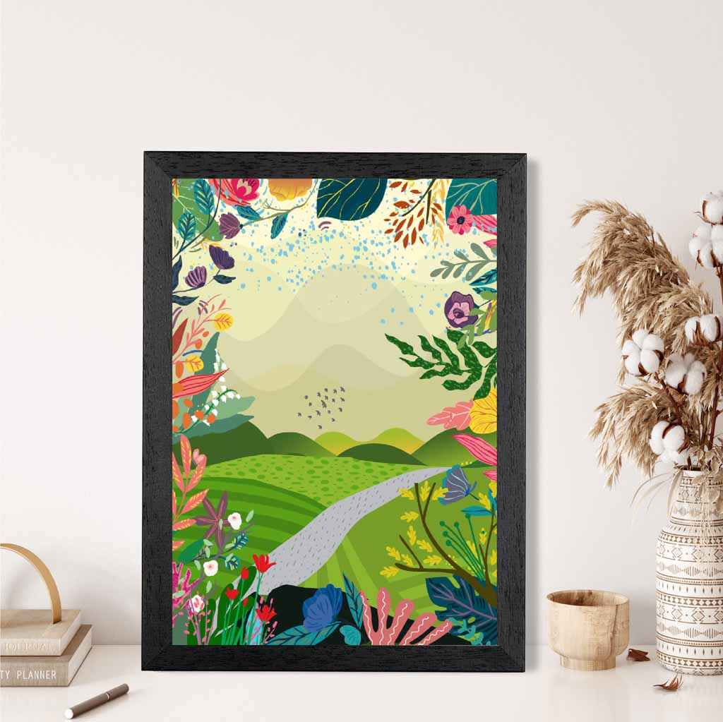 Modern Quirky Green, Colourful Floral Park No 3 Art Print | Wall Art Plaza