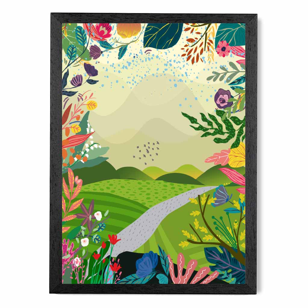 Modern Quirky Green, Colourful Floral Park No 3 Art Print | Wall Art Plaza