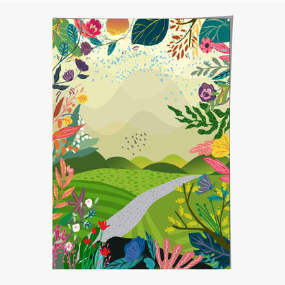 Modern Quirky Green, Colourful Floral Park No 3 Art Print | Wall Art Plaza