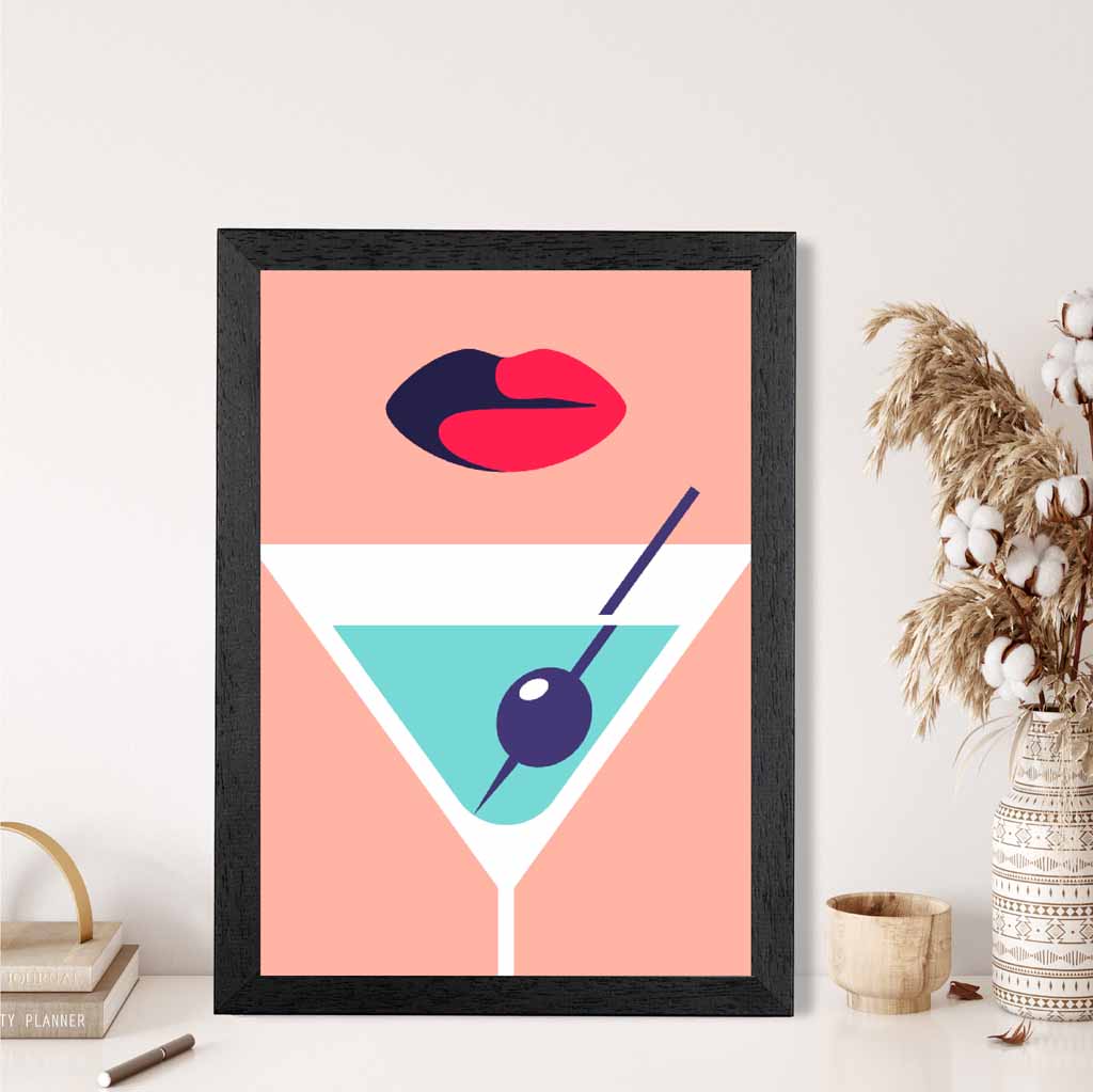 Quirky Modern Pink, Blue Fashion Cocktail No 2 Art Print | Wall Art Plaza