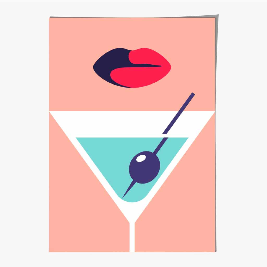 Quirky Modern Pink, Blue Fashion Cocktail No 2 Art Print | Wall Art Plaza