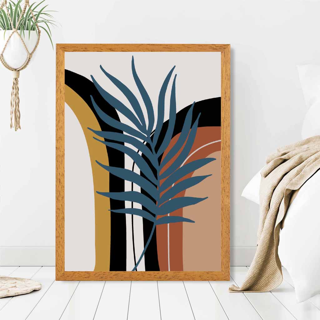 Boho Floral Blue, Terracotta Palms and Shapes Art Print | Wall Art Plaza