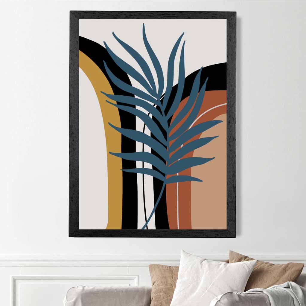 Boho Floral Blue, Terracotta Palms and Shapes Art Print | Wall Art Plaza