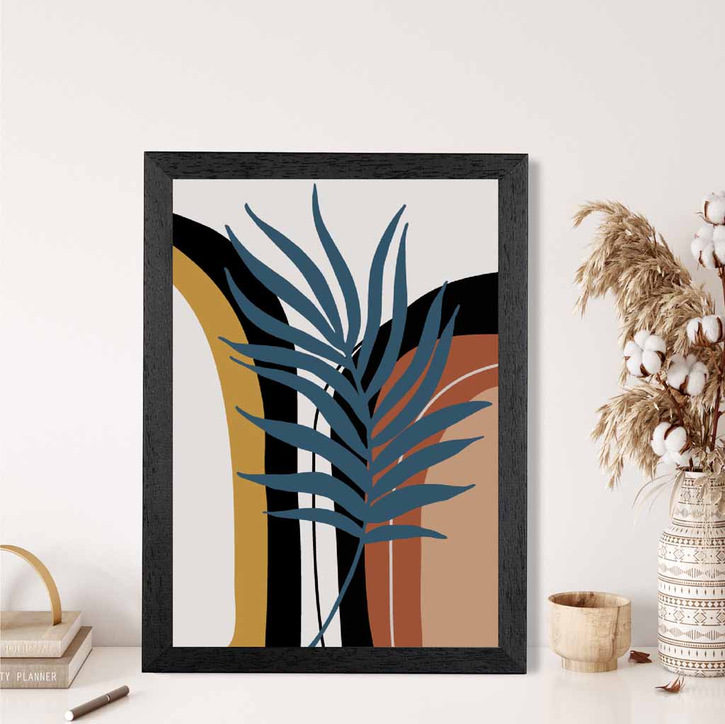 Boho Floral Blue, Terracotta Palms and Shapes Art Print | Wall Art Plaza