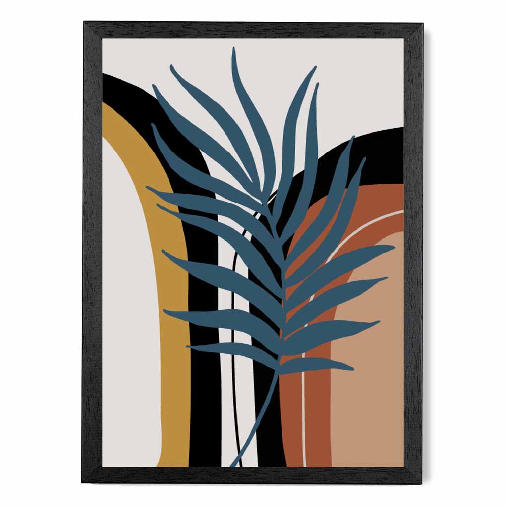 Boho Floral Blue, Terracotta Palms and Shapes Art Print | Wall Art Plaza