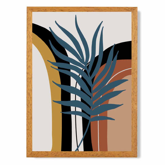 Boho Floral Blue, Terracotta Palms and Shapes Art Print | Wall Art Plaza