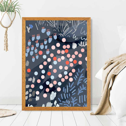 Abstract Floral Blue, Pink Moonlight Garden No 2 Art Print | Wall Art Plaza