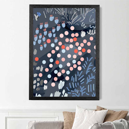 Abstract Floral Blue, Pink Moonlight Garden No 2 Art Print | Wall Art Plaza