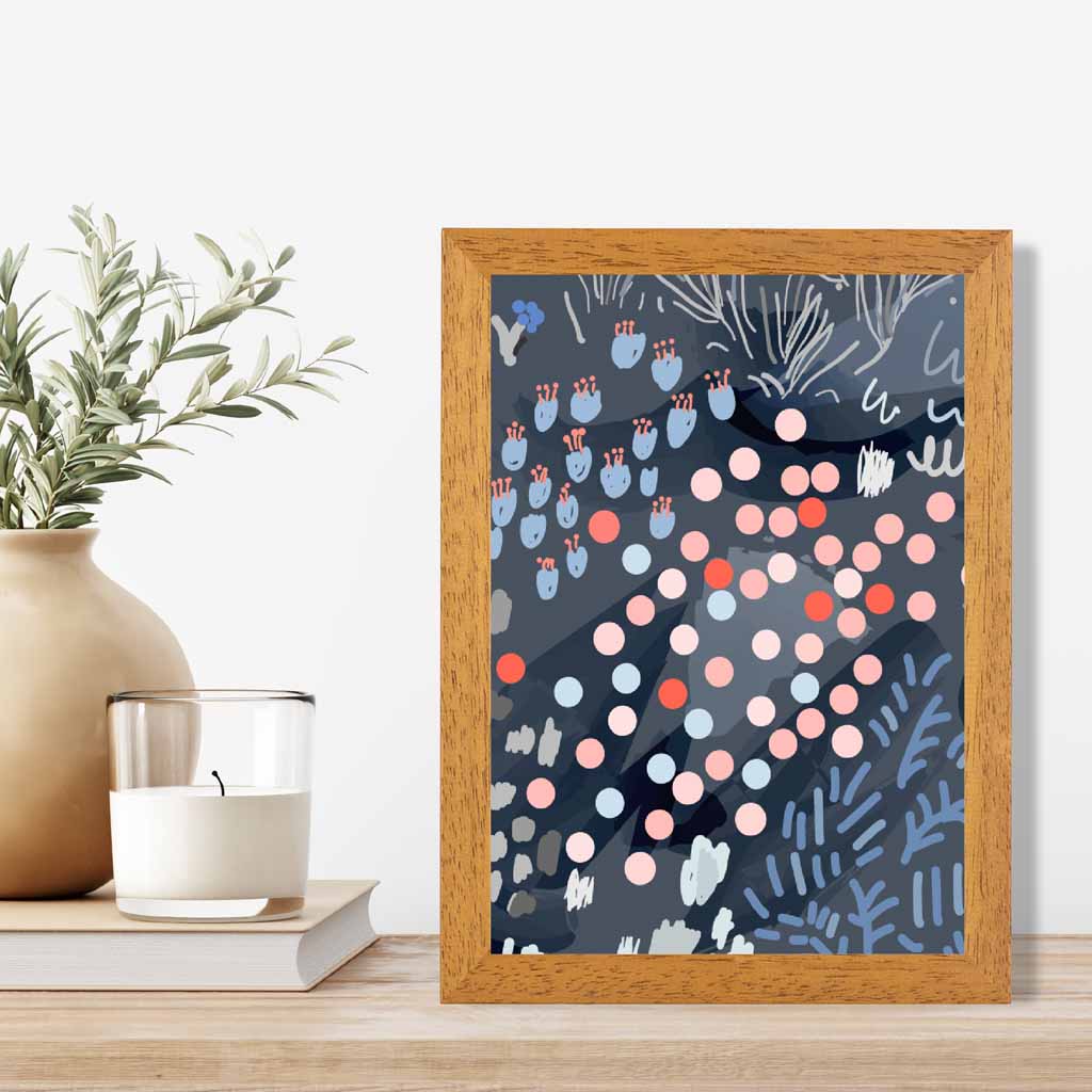 Abstract Floral Blue, Pink Moonlight Garden No 2 Art Print | Wall Art Plaza