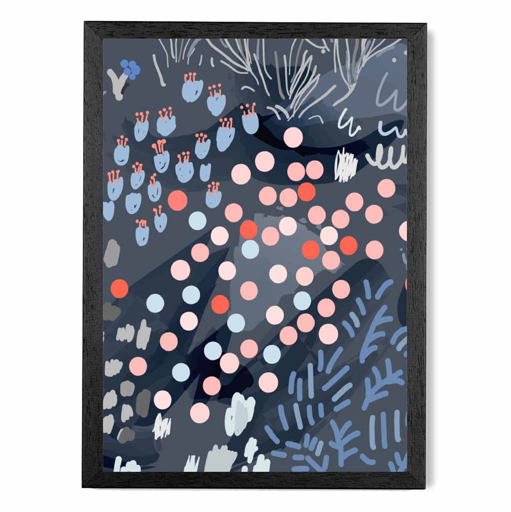 Abstract Floral Blue, Pink Moonlight Garden No 2 Art Print | Wall Art Plaza