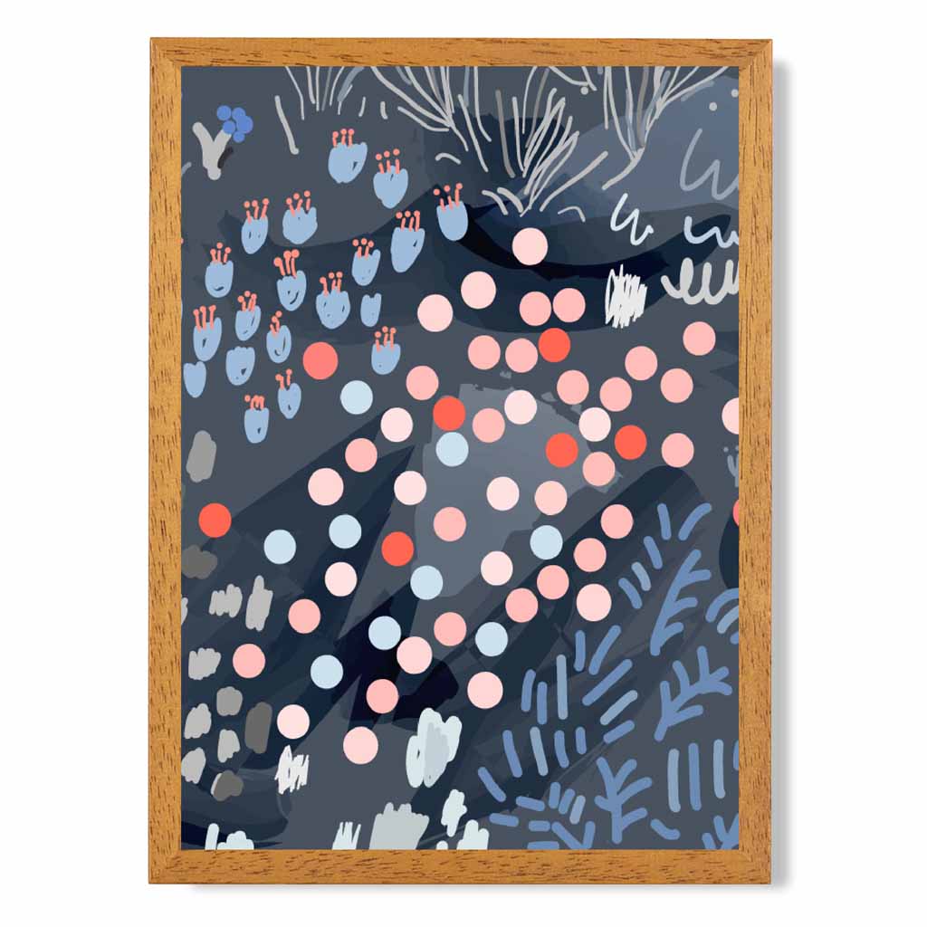 Abstract Floral Blue, Pink Moonlight Garden No 2 Art Print | Wall Art Plaza