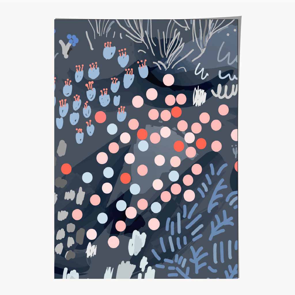 Abstract Floral Blue, Pink Moonlight Garden No 2 Art Print | Wall Art Plaza