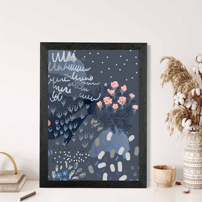 Abstract Floral Blue, Pink Moonlight Garden No 3 Art Print | Wall Art Plaza