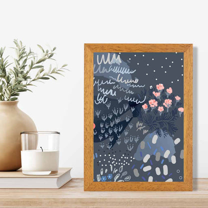 Abstract Floral Blue, Pink Moonlight Garden No 3 Art Print | Wall Art Plaza