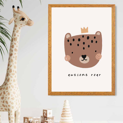 Boho Neutral Beige Bear Nursery Print | Wall Art Plaza