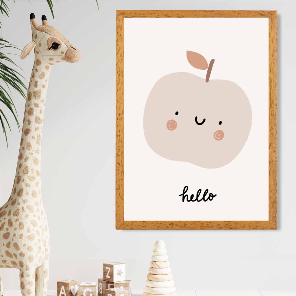 Cute Neutral Beige Apple Nursery Print | Wall Art Plaza