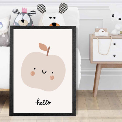 Cute Neutral Beige Apple Nursery Print | Wall Art Plaza