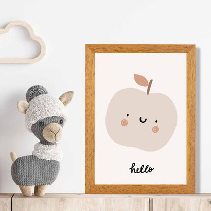 Cute Neutral Beige Apple Nursery Print | Wall Art Plaza