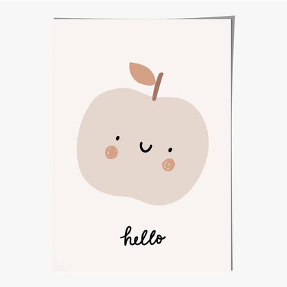 Cute Neutral Beige Apple Nursery Print | Wall Art Plaza