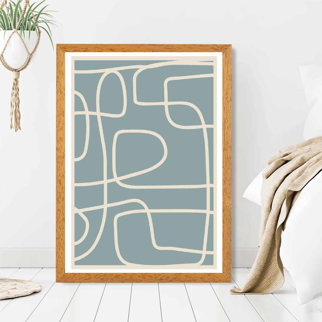 Abstract Blue, Cream Doodles Art Print | Wall Art Plaza